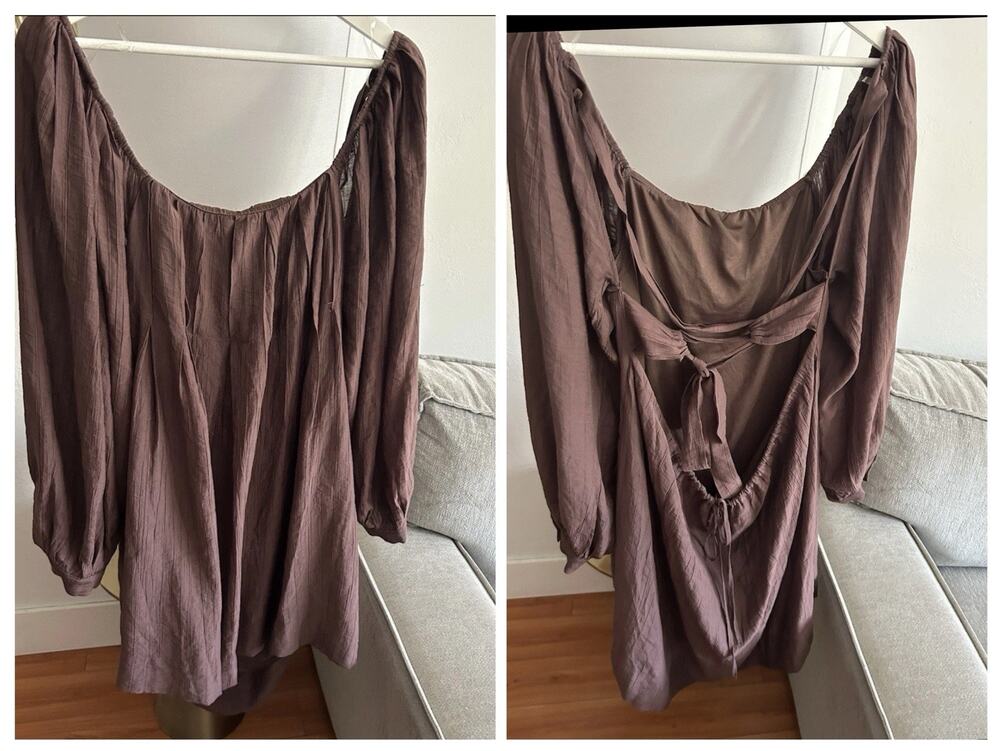 Western Chocolate Brown Mini Dress M Babydoll Oversized Cowgirl Indie
